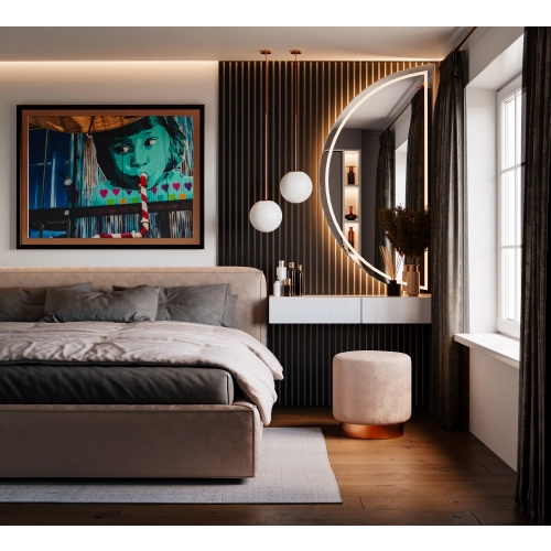 Lustro SELENE LED -  półokrągłe piaskowane z podświetleniem