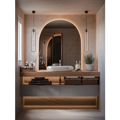 Lustro LUNARO LED półokrągłe nowoczesne dekoracyjne z podświetleniem