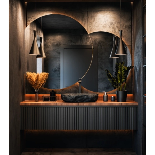 Lustro Puzzle Kiss – zestaw podwójnych luster LED, okrągłych i ściętych, bez ramy do wnętrz nowoczesnych