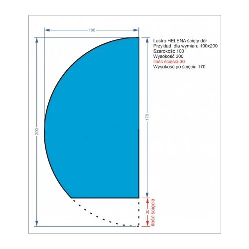 Lustro NOVA LUNA LED półokrągłe nowoczesne dekoracyjne ze ściętym dołem bez ramy do przedpokoju / sypialni / łazienki