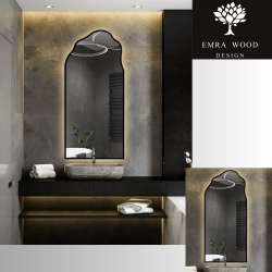 Półowalne lustro o organicznym kształcie w ramie z podświetleniem - AURO W RAMIE LED 1