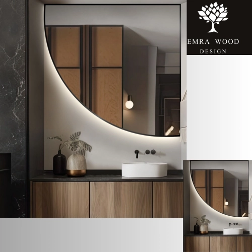 Lustro ćwiartka z koła w ramie z podświetleniem - ĆWIARTKA W RAMIE LED