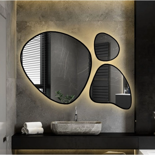 Zestaw trzech luster organicznych w ramie z podświetleniem - FLORA W RAMIE LED