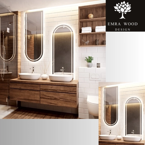 Zestaw dwóch luster półowalnych łazienkowych z podświetleniem- ZESTAW PLATO LED