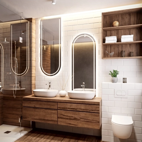 Zestaw dwóch luster półowalnych łazienkowych z podświetleniem- ZESTAW PLATO LED