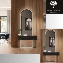 Lustro półowalne do toaletki w czarnej ramie mdf w dwóch częściach -BERDO LED- kolor ramy do wyboru