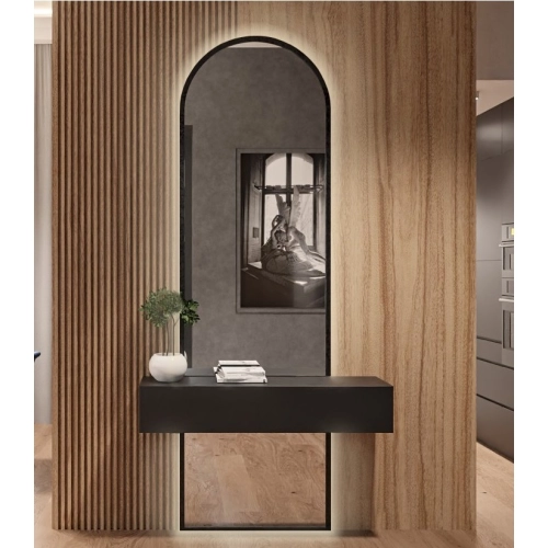 Lustro półowalne do toaletki w czarnej ramie mdf w dwóch częściach -BERDO LED- kolor ramy do wyboru