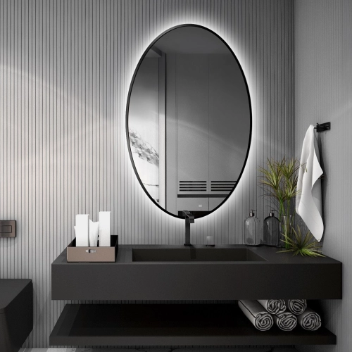 Lustro eliptyczne w ramie czarnej MDF SLIM z podświetleniem - ELIZA LED