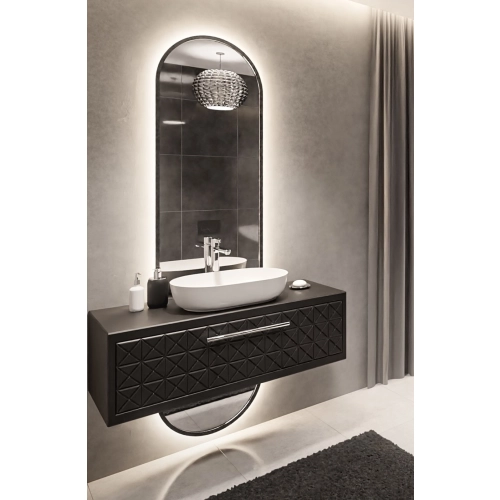 Lustro owalne w czarnej ramie mdf w dwóch częściach z podświetleniem - OSKAR LED - kolor ramy do wyboru