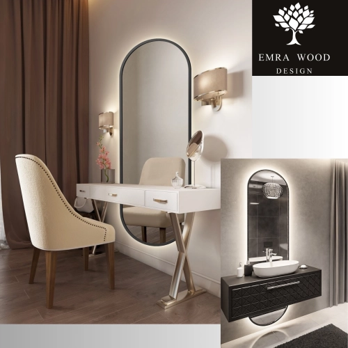 Lustro owalne w czarnej ramie mdf w dwóch częściach z podświetleniem - OSKAR LED - kolor ramy do wyboru