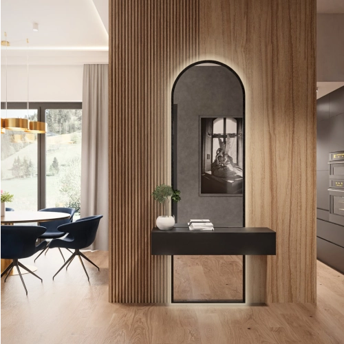 Lustro półowalne do toaletki w czarnej ramie mdf w dwóch częściach -BERDO LED- kolor ramy do wyboru