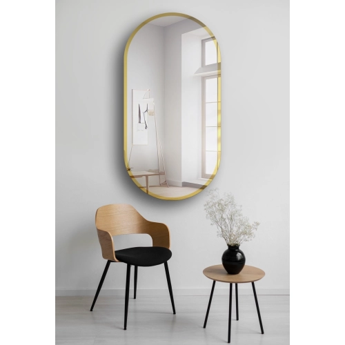 Owalne lustro w ramie złoty połysk - BONITA