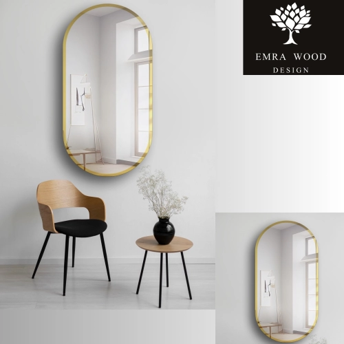 Owalne lustro w ramie złoty połysk - BONITA