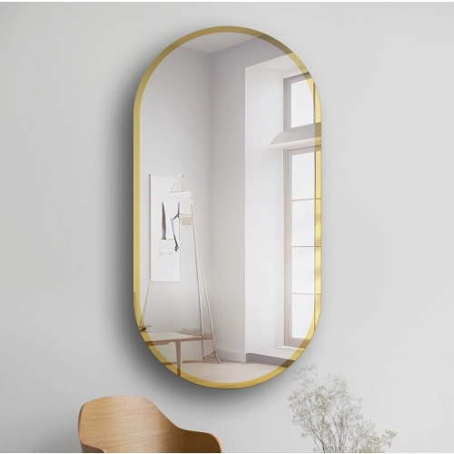 Owalne lustro w ramie złoty połysk - BONITA