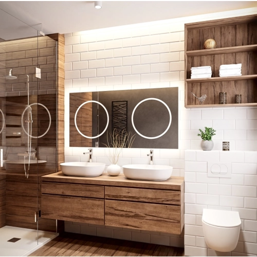 Lustro łazienkowe kwadratowe z podwójnym podświetleniem - HUGO DOUBLE LED