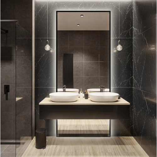 Lustro w czarnej ramie do toaletki w dwóch częściach z podświetleniem LED - 1503 LED- kolor ramy do wyboru