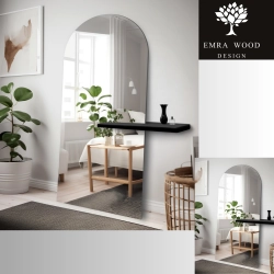 Nowoczesne stojące lustro półowalne z półką - FRANK SHELF