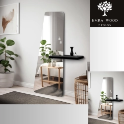 Nowoczesne stojące lustro nieregularne z półką - MATEO SHELF