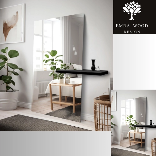 Nowoczesne stojące lustro prostokątne z półką - AGIS SHELF