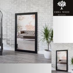 Duże lustro ścienne w czarnej szerokiej matowej ramie - 8003002