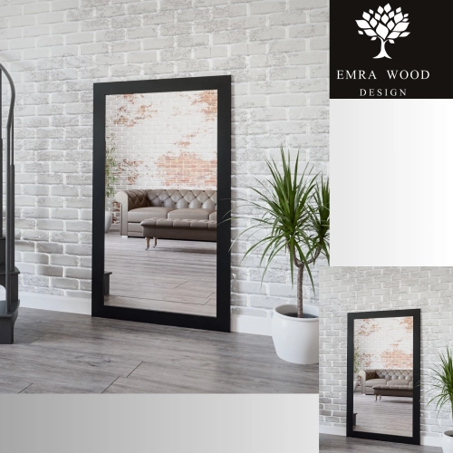 Duże lustro ścienne w czarnej szerokiej matowej ramie - 8003002