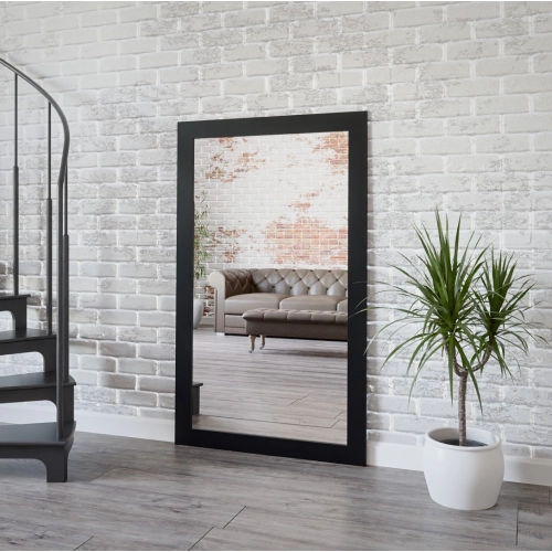 Duże lustro ścienne w czarnej szerokiej matowej ramie - 8003002