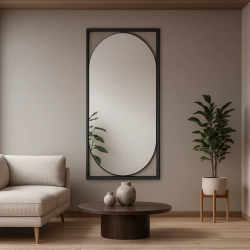 Nowoczesne lustro owalne w drewnianej ramie - RENA