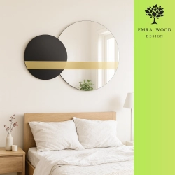 Lustro Sun & Moon Set – zestaw okrągłych luster dekoracyjnych czarno-złotych z kolorową taflą do salonu, sypialni i przedpokoju