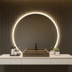 Lustro łazienkowe okrągłe ścięty bok z podświetleniem - CAPELLA LED ŚCIĘTY BOK