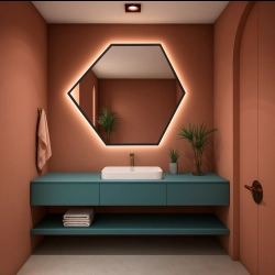 Lustro o geometrycznym kształcie w ramie z podświetleniem – GEOME W RAMIE LED