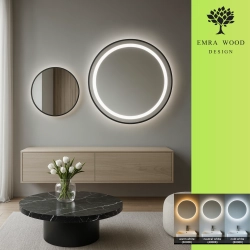 Zestaw okrągłych luster piaskowanych w ramie czarnej MDF SLIM z podświetleniem STELLA LED - kolor ramy do wyboru