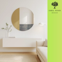 Lustro VINTAGE GOLD – okrągłe lustro dekoracyjne w stylu postarzanym ze złotym akcentem do salonu i sypialni