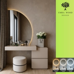 Lustro NOVA LUNA LED półokrągłe nowoczesne dekoracyjne ze ściętym dołem bez ramy do przedpokoju / sypialni / łazienki