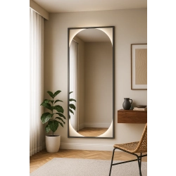 Nowoczesne lustro owalne w drewnianej ramie z podświetleniem- RENA LED