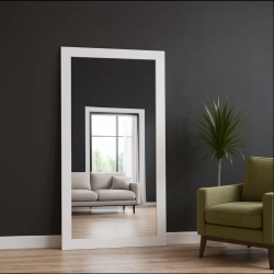 Duże lustro ścienne w białej szerokiej matowej ramie - 8003001