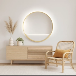 Lustro okrągłe w ramie złotej MDF SLIM z wolną przestrzenią - OLENA LED