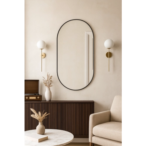 Lustro owalne w ramie czarnej MDF SLIM - OLI - kolor ramy do wyboru