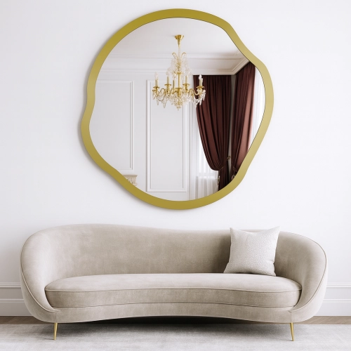 Nieregularne lustro w ramie złoty połysk - CYRKON SHINE