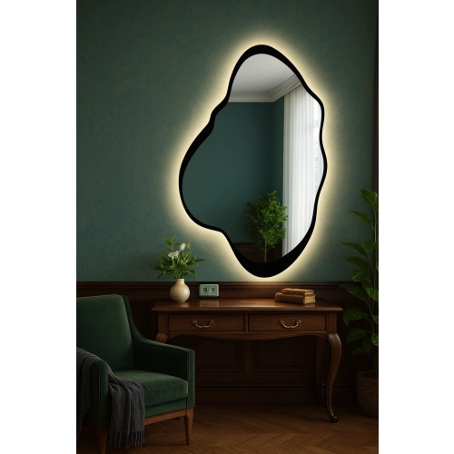 Lustro o nieregularnym kształcie w ramie mdf z podświetleniem - POCO W RAMIE LED