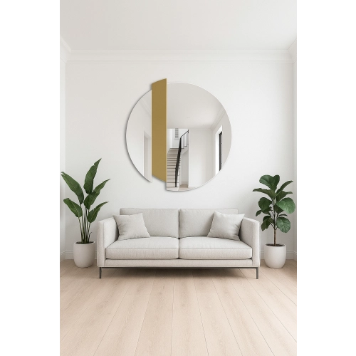 Okrągłe lustro dekoracyjne ze złotym paskiem - BONA