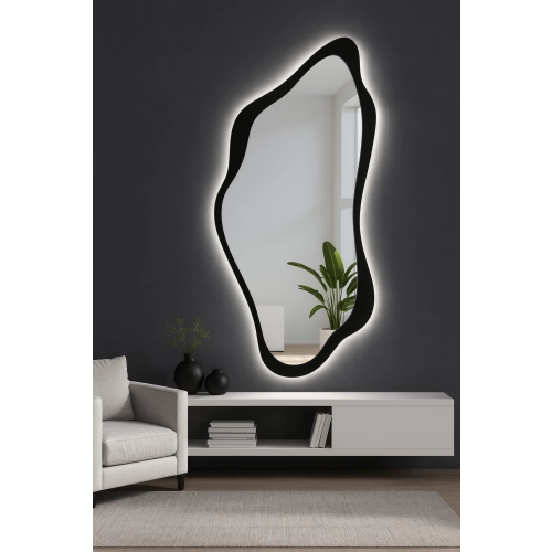 Lustro o nieregularnym kształcie w ramie mdf z podświetleniem - PIENA W RAMIE LED