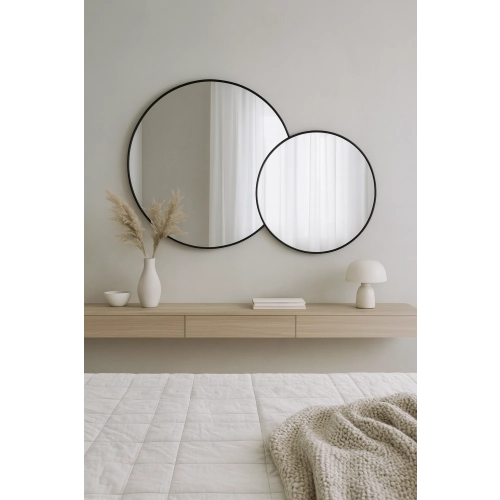 Lustro AMORÈ LINE – zestaw 2 luster okrągłych w ramie MDF slim do salonu, sypialni i nowoczesnych wnętrz