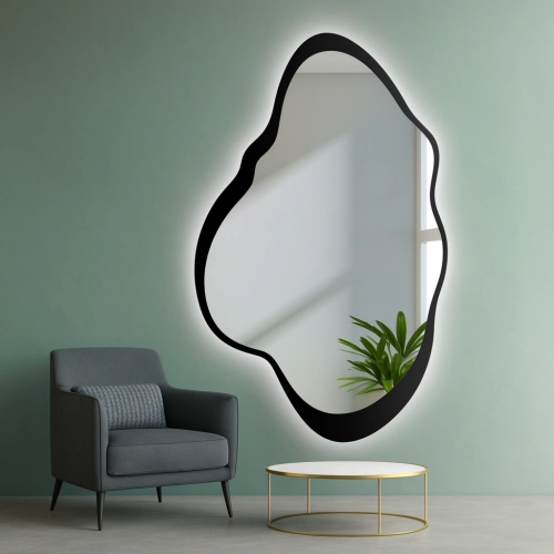 Lustro o nieregularnym kształcie w ramie mdf z podświetleniem - POCO W RAMIE LED