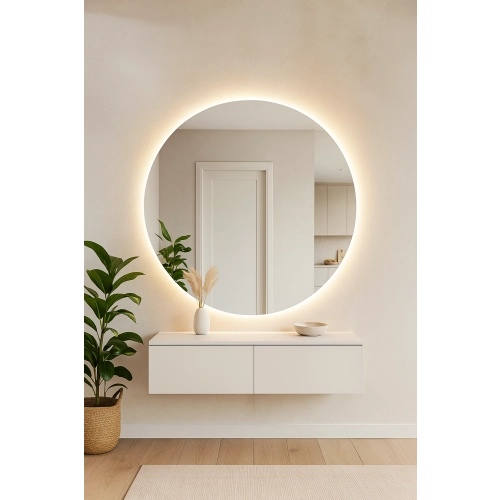 Lustro PIIRI – okrągłe lustro LED z podświetleniem do łazienki, sypialni i przedpokoju