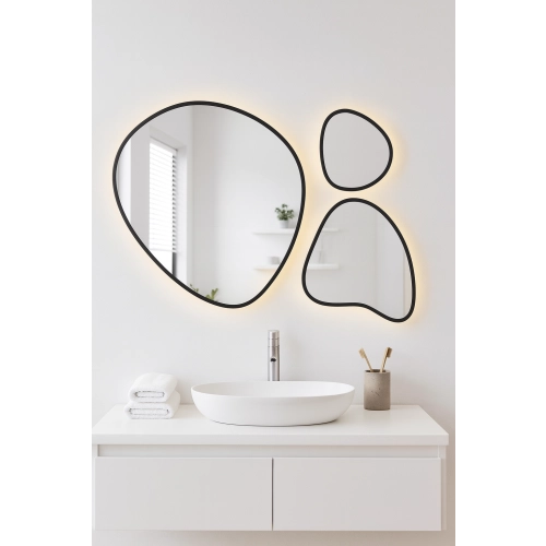 Zestaw trzech luster organicznych w ramie z podświetleniem - FLORA W RAMIE LED