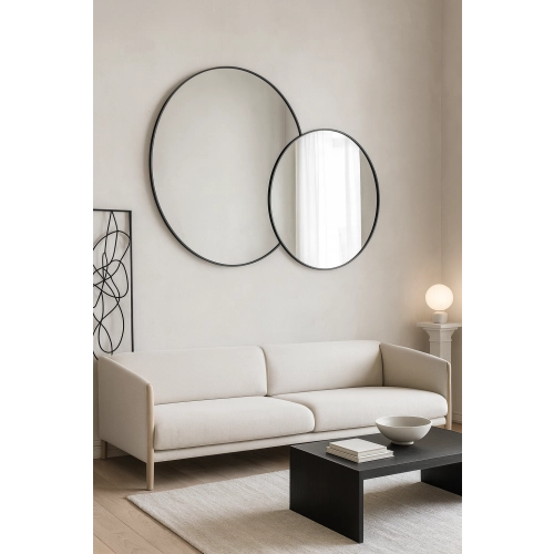 Lustro AMORÈ LINE – zestaw 2 luster okrągłych w ramie MDF slim do salonu, sypialni i nowoczesnych wnętrz