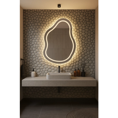Lustro łazienkowe o nieregularnym kształcie - STONE LED II