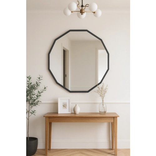 Lustro FlowerLine – wielokątne lustro w czarnej ramie | Designerskie lustro geometryczne do sypialni, salonu i przedpokoju