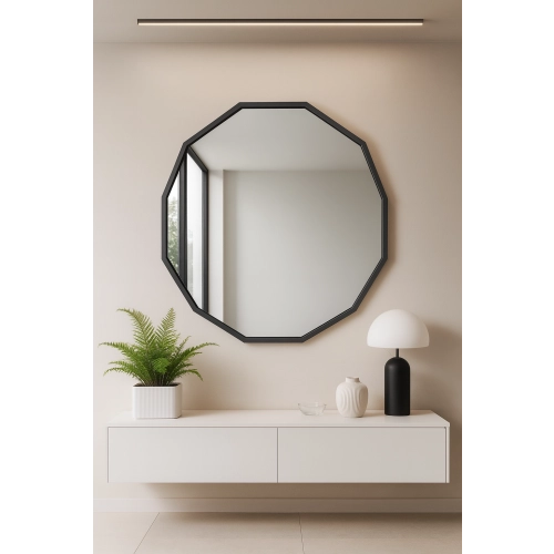 Lustro FlowerLine – wielokątne lustro w czarnej ramie | Designerskie lustro geometryczne do sypialni, salonu i przedpokoju