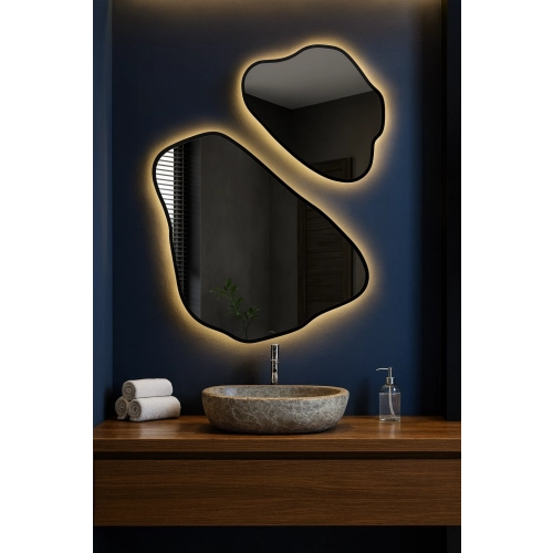 Zestaw luster o nieregularnym kształcie w ramie z podświetleniem - MORION W RAMIE LED